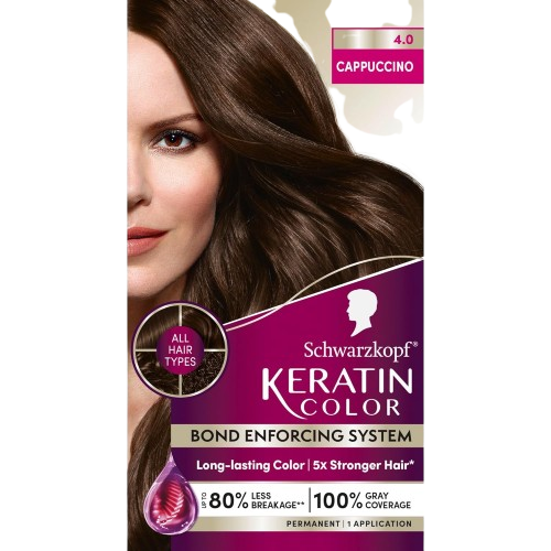 Keratin Permanent Hair Dye Cream, 4.0 Cappuccino